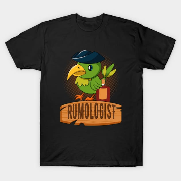 Rumologist Funny Pirate Parrot Rum Lover T-Shirt by Foxxy Merch